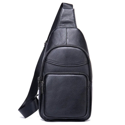 2024 New leather chest brand single crossbody fashion sports cowhide male shoulder bags black