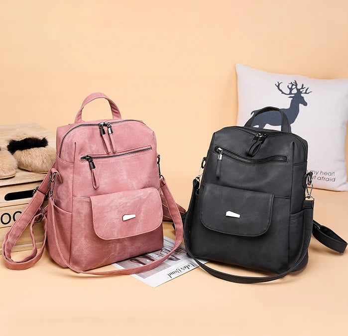 2024 PU Leather Backpack Women Large Capacity Vintage Bag for Girls Schoolbag Travel Backpack Casual Female Mochila