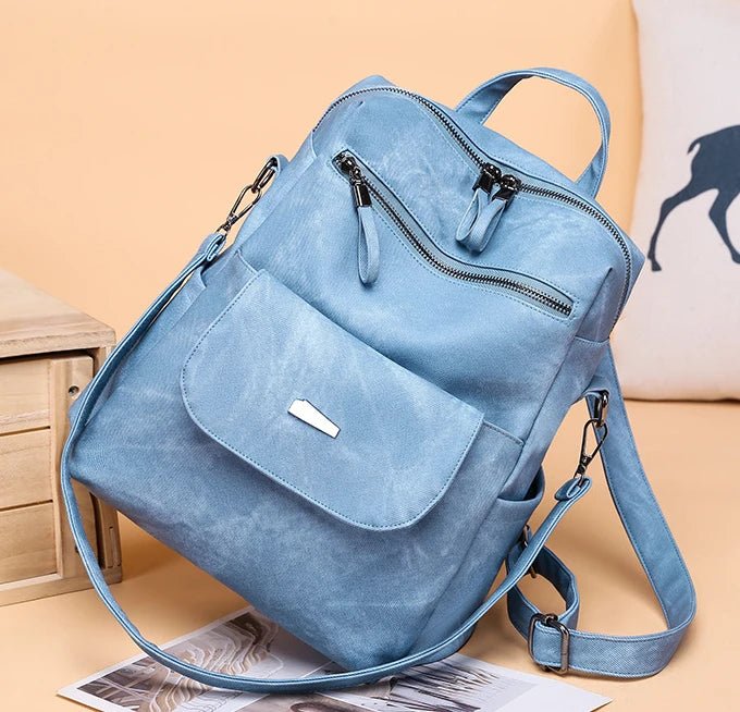 2024 PU Leather Backpack Women Large Capacity Vintage Bag for Girls Schoolbag Travel Backpack Casual Female Mochila
