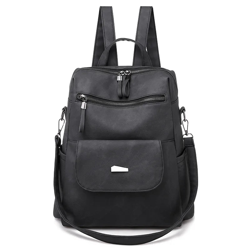 2024 PU Leather Backpack Women Large Capacity Vintage Bag for Girls Schoolbag Travel Backpack Casual Female Mochila