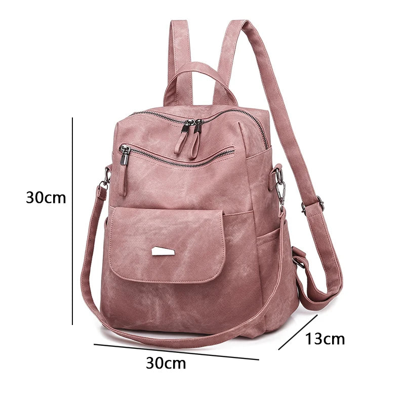 2024 PU Leather Backpack Women Large Capacity Vintage Bag for Girls Schoolbag Travel Backpack Casual Female Mochila