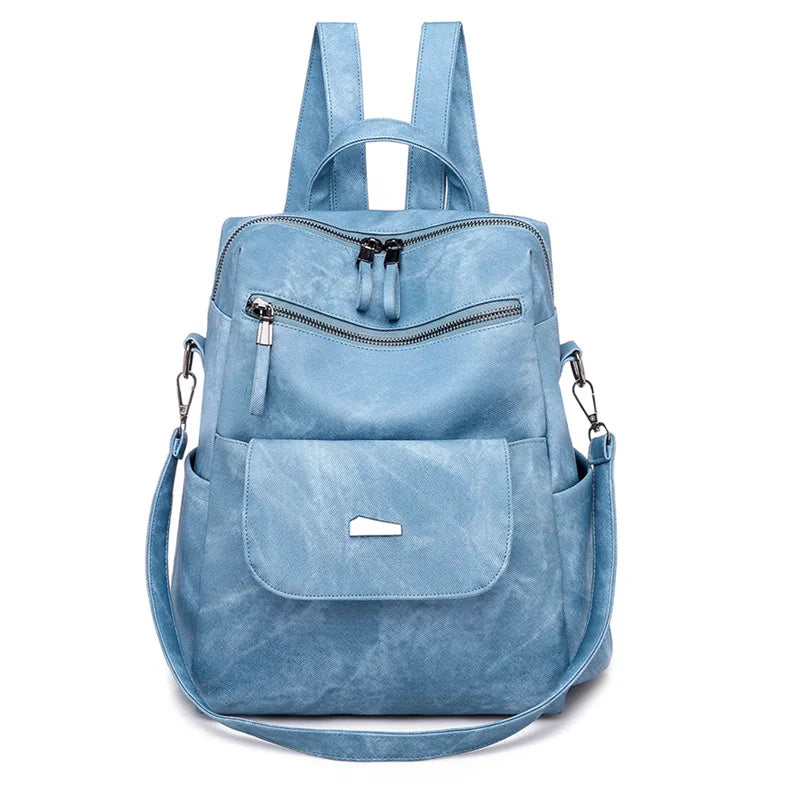 2024 PU Leather Backpack Women Large Capacity Vintage Bag for Girls Schoolbag Travel Backpack Casual Female Mochila