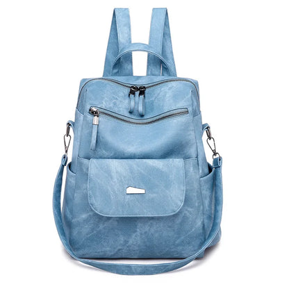 2024 PU Leather Backpack Women Large Capacity Vintage Bag for Girls Schoolbag Travel Backpack Casual Female Mochila