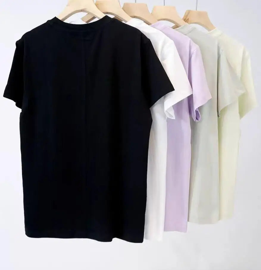 2024 Short T-Shirts Summer Women's Short Sleeve Round Neck Casual Blouse Shirts Solid Color Loose Tops