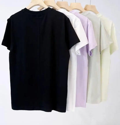 2024 Short T-Shirts Summer Women's Short Sleeve Round Neck Casual Blouse Shirts Solid Color Loose Tops