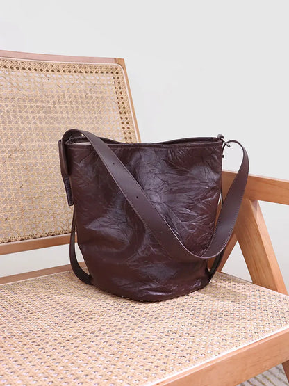 2024 Simple Minority Designer Genuine Leather Bucket Bag High Quality Large Capacity Commuter Tote Shoulder Bags Casual Bolsos