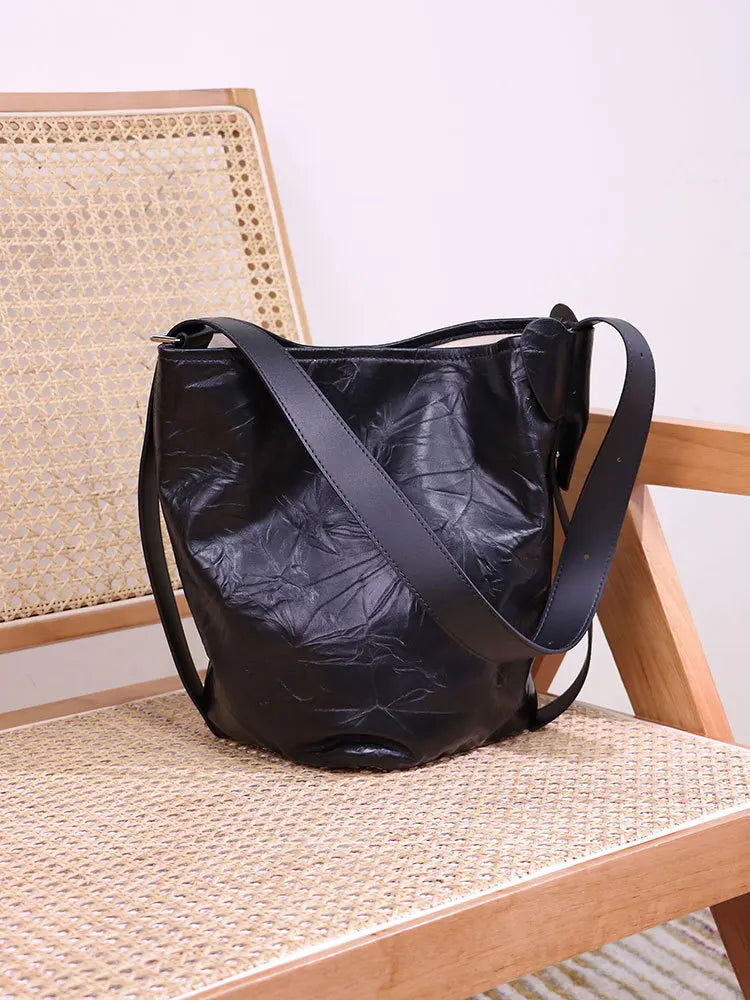 2024 Simple Minority Designer Genuine Leather Bucket Bag High Quality Large Capacity Commuter Tote Shoulder Bags Casual Bolsos