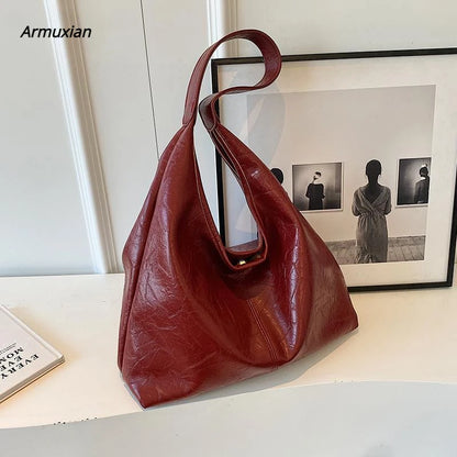 2024 Soft PU Leather Shoulder Bag for Women Wedding Totes All-match Commuter Underarm Bolso Mujer Fashion Large Capacity Handbag