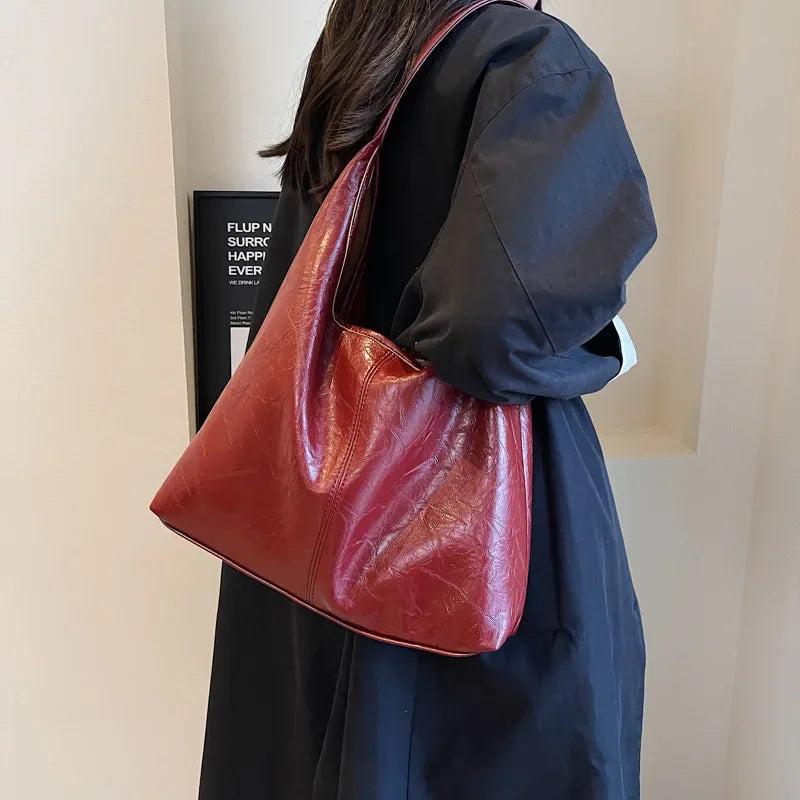 2024 Soft PU Leather Shoulder Bag for Women Wedding Totes All-match Commuter Underarm Bolso Mujer Fashion Large Capacity Handbag