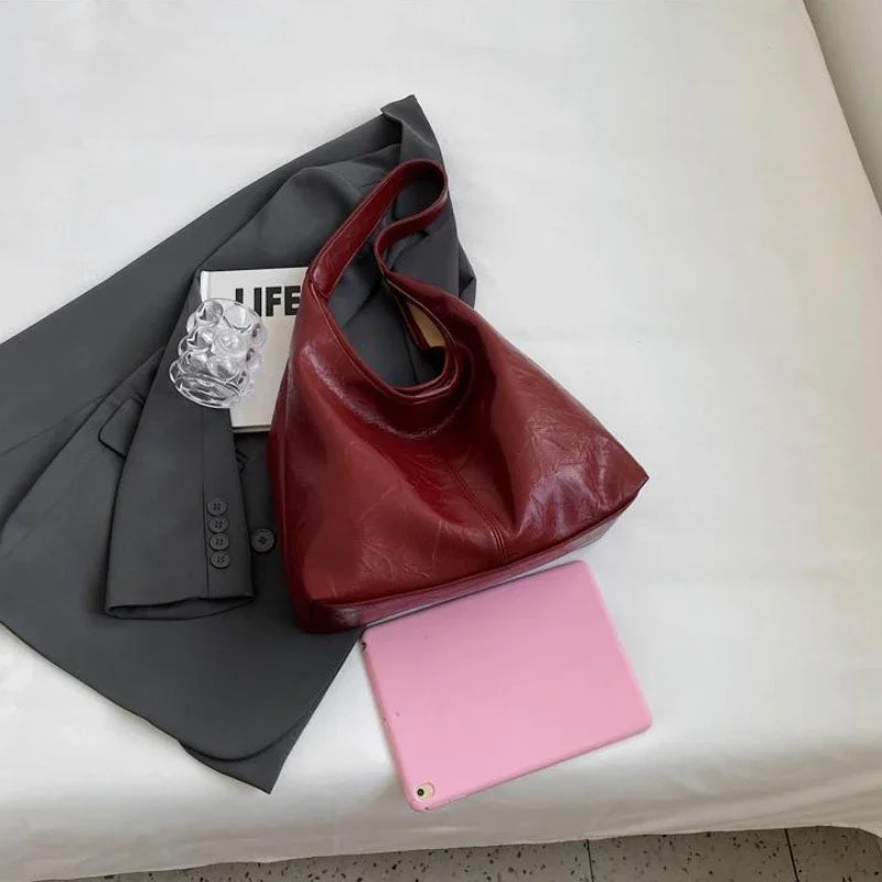 2024 Soft PU Leather Shoulder Bag for Women Wedding Totes All-match Commuter Underarm Bolso Mujer Fashion Large Capacity Handbag