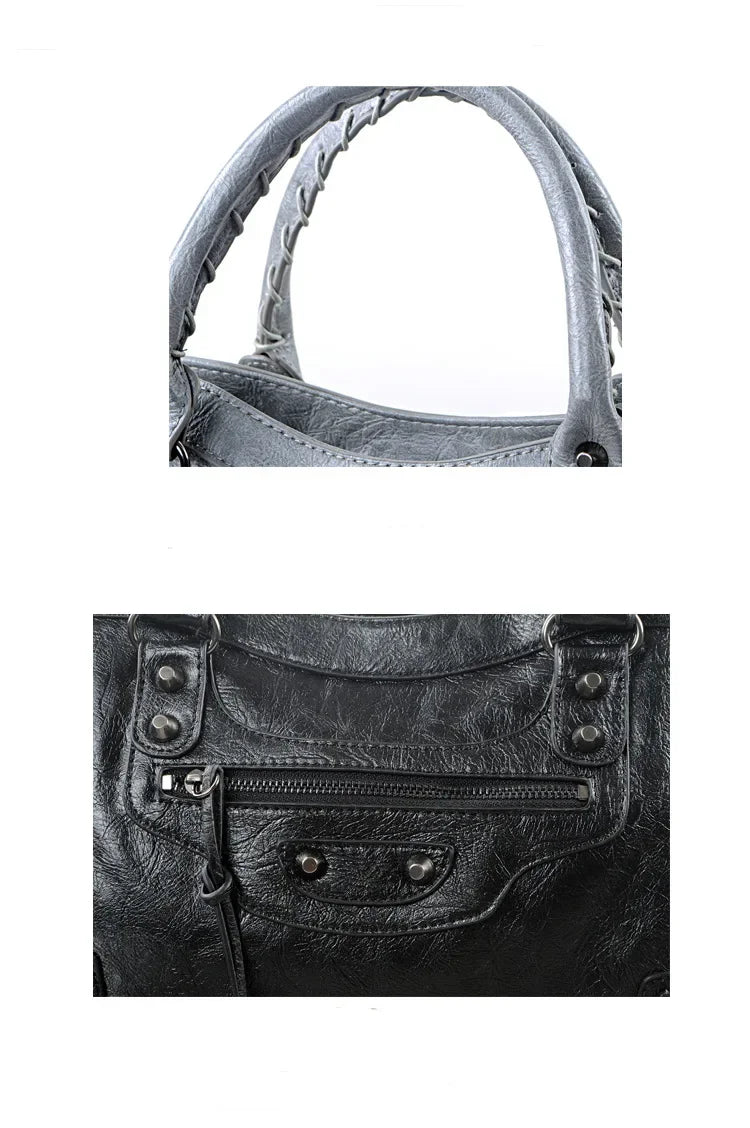 2024 Soft Pu Leather Brand Girls Shoulder Bags Black HandBags Tote New Arrival Mini Small Motorcycle Bags Crossbody for Women