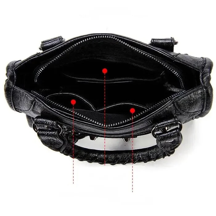 2024 Soft Pu Leather Brand Girls Shoulder Bags Black HandBags Tote New Arrival Mini Small Motorcycle Bags Crossbody for Women