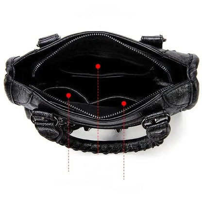 2024 Soft Pu Leather Brand Girls Shoulder Bags Black HandBags Tote New Arrival Mini Small Motorcycle Bags Crossbody for Women