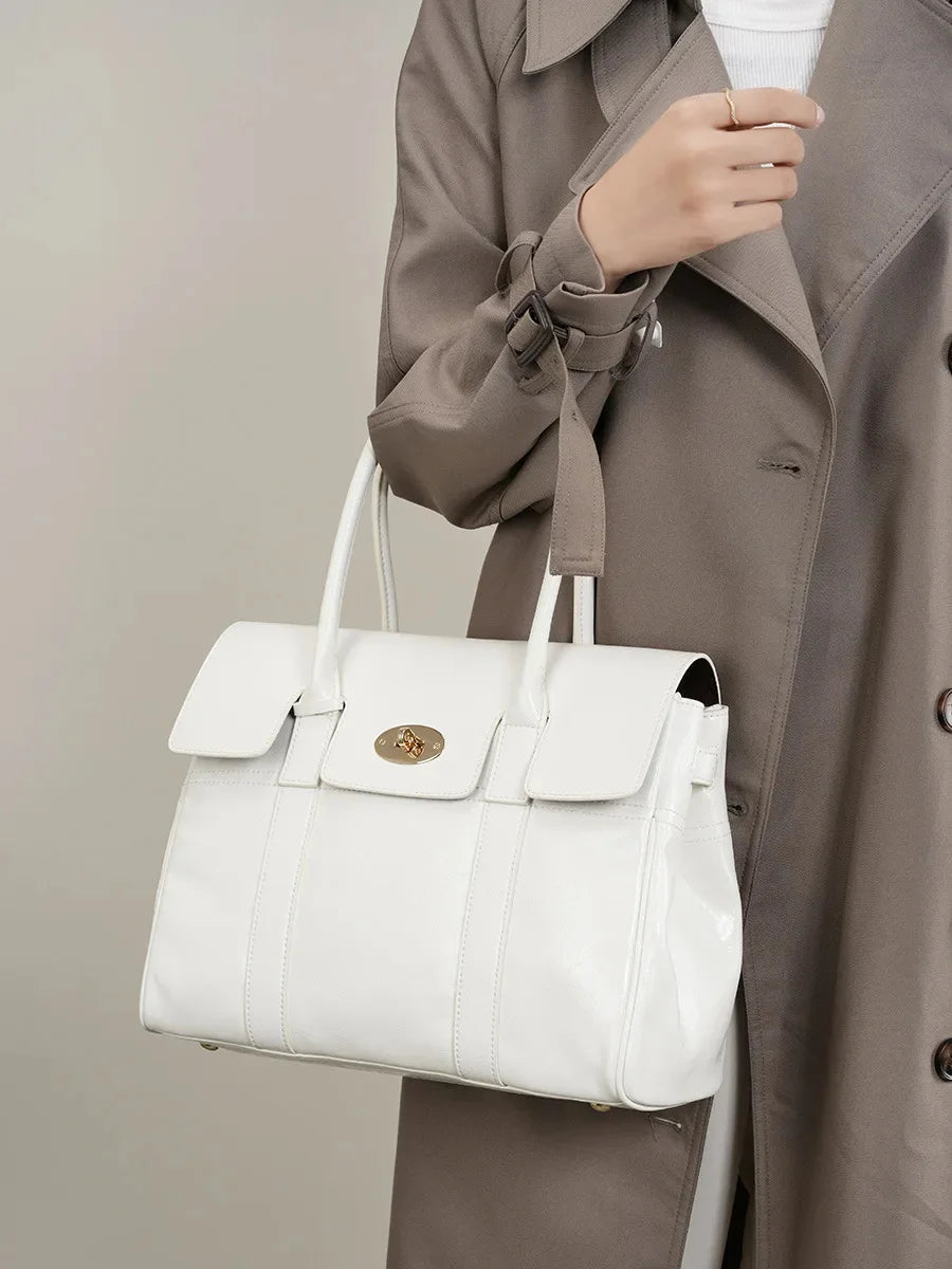 2024 Spring New women's large-capacity black genuine leather Tote fashion cowhide hand retro lawyer envelope bag