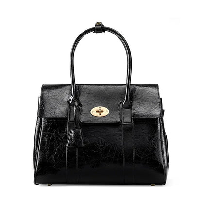 2024 Spring New women's large-capacity black genuine leather Tote fashion cowhide hand retro lawyer envelope bag