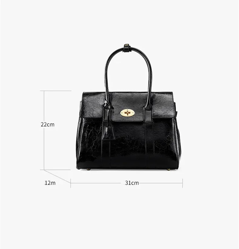 2024 Spring New women's large-capacity black genuine leather Tote fashion cowhide hand retro lawyer envelope bag