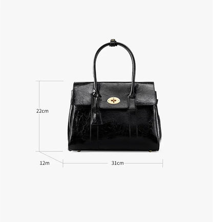 2024 Spring New women's large-capacity black genuine leather Tote fashion cowhide hand retro lawyer envelope bag