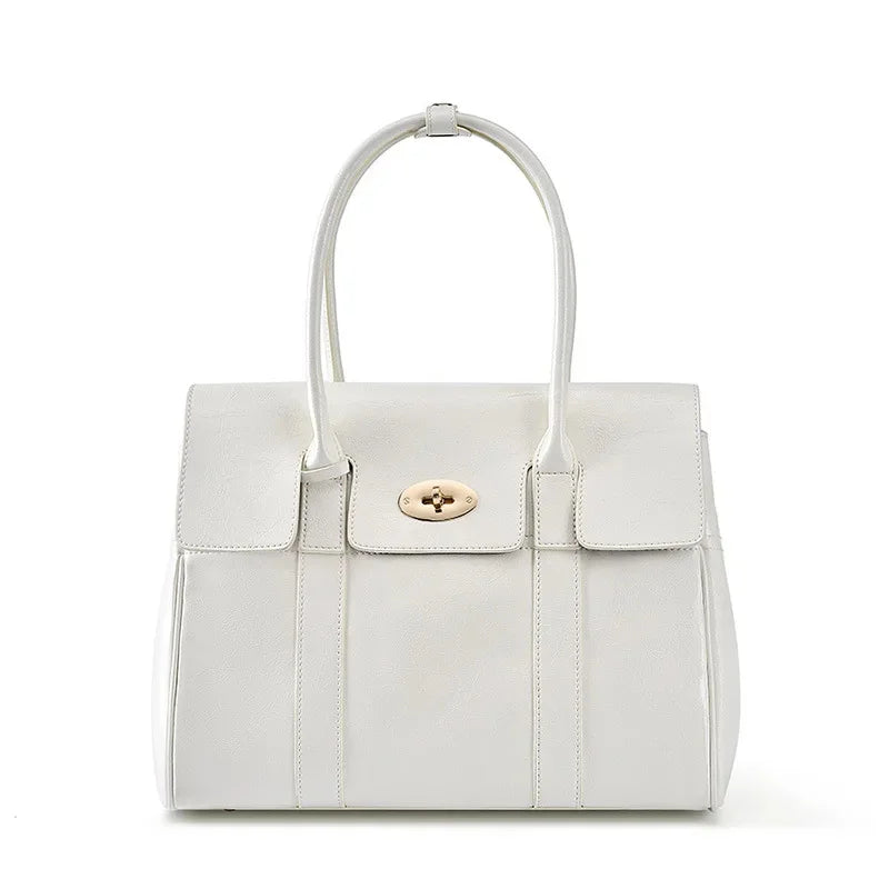 2024 Spring New women's large-capacity black genuine leather Tote fashion cowhide hand retro lawyer envelope bag