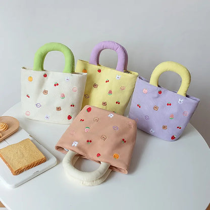 2024 Summer Canvas Handbag For Women Cute Colored Embroidered Lightweight Small Bag