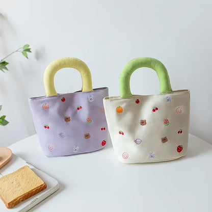 2024 Summer Canvas Handbag For Women Cute Colored Embroidered Lightweight Small Bag