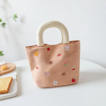 2024 Summer Canvas Handbag For Women Cute Colored Embroidered Lightweight Small Bag