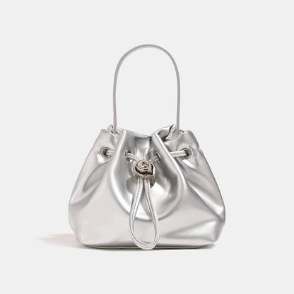2024 Summer New Niche Handbags Fashion All-match Silver Darwstring Crossbody Shoulder Bag Leisure Commuter Large Capacity Bolsas