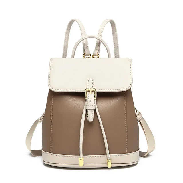 2024 Top Layer Cowhide New Contrast Color Women's Large Capacity Backpack All-match Retro Shoulder Bag