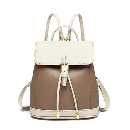 2024 Top Layer Cowhide New Contrast Color Women's Large Capacity Backpack All-match Retro Shoulder Bag