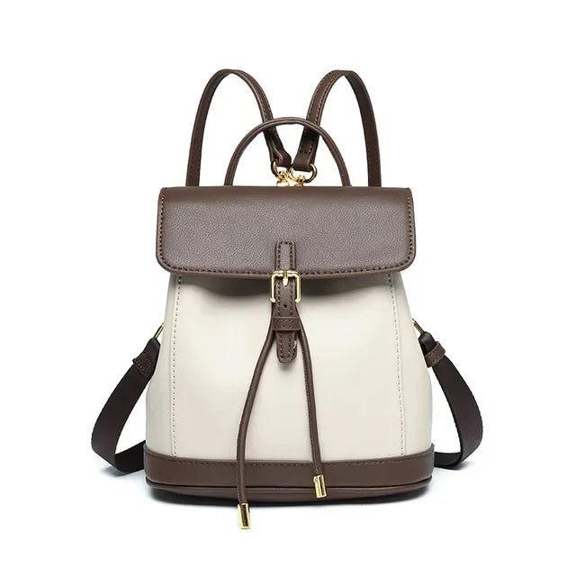 2024 Top Layer Cowhide New Contrast Color Women's Large Capacity Backpack All-match Retro Shoulder Bag
