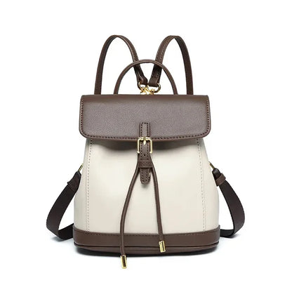 2024 Top Layer Cowhide New Contrast Color Women's Large Capacity Backpack All-match Retro Shoulder Bag