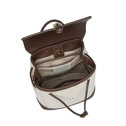 2024 Top Layer Cowhide New Contrast Color Women's Large Capacity Backpack All-match Retro Shoulder Bag
