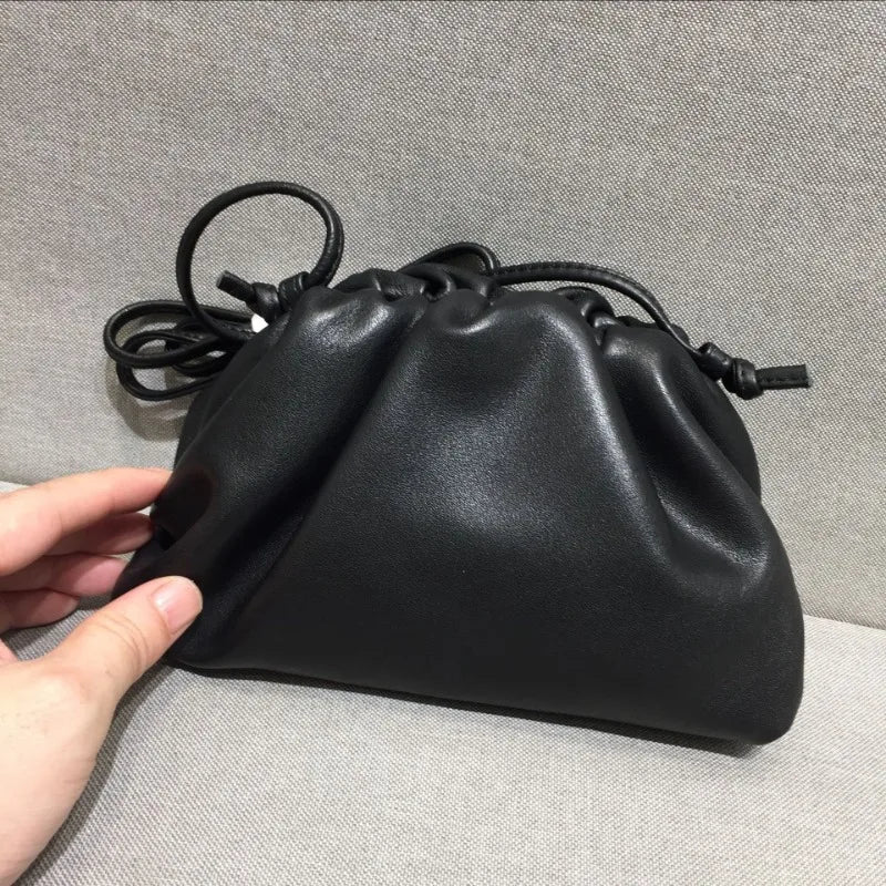 2024 Trend New Portable Cloud Bag for Women Vintage Fashion Cow Leather Handbags Y2k Drawstring Shoulder Crossbody Bags