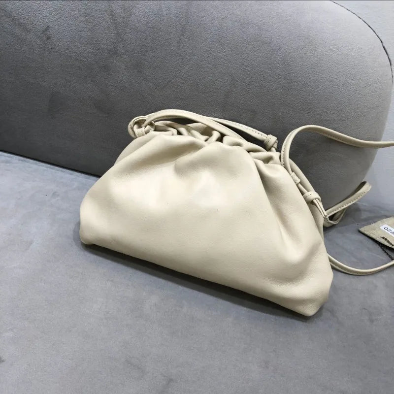 2024 Trend New Portable Cloud Bag for Women Vintage Fashion Cow Leather Handbags Y2k Drawstring Shoulder Crossbody Bags