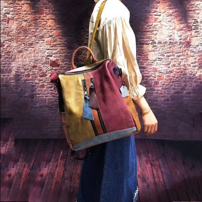2024 Trend Retro Women Genuine Leather Backpack Patchwork Random Color Shoulder Bag Luxury High Quality Large Capacity Schoolbag