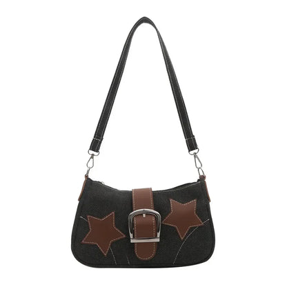 2024 Trendy Personalized Denim Star Chain Belt Buckle Shoulder Bag Women's Bag  Designer Bags Luxury  Purse Canvas Bag
