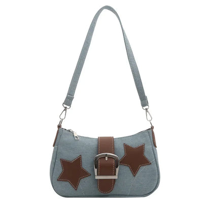 2024 Trendy Personalized Denim Star Chain Belt Buckle Shoulder Bag Women's Bag  Designer Bags Luxury  Purse Canvas Bag