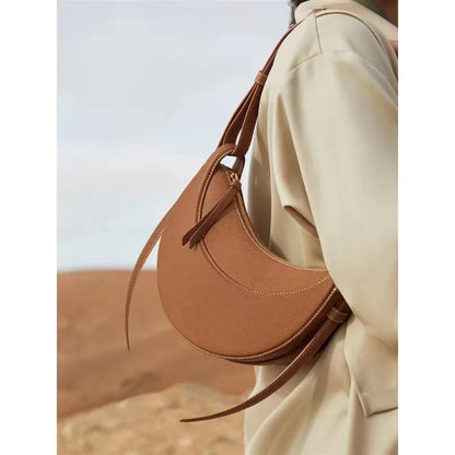 2024 Underarm Bag Women Shoulder Bag Genuine Leather Solid Color Elegant Ladies Handbag Saddle Crescent Chic Bag  Women's  Purse