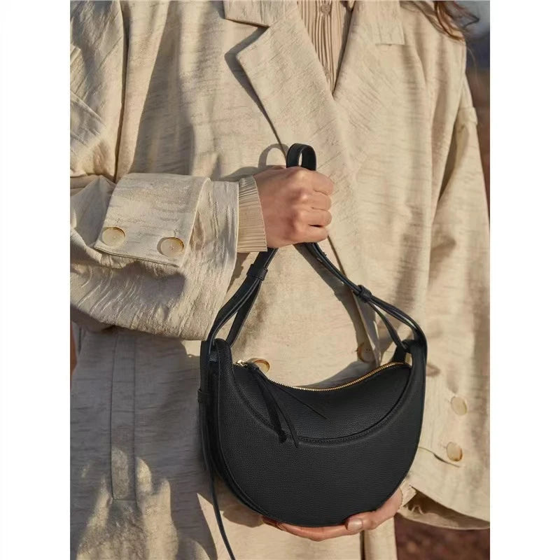 2024 Underarm Bag Women Shoulder Bag Genuine Leather Solid Color Elegant Ladies Handbag Saddle Crescent Chic Bag  Women's  Purse