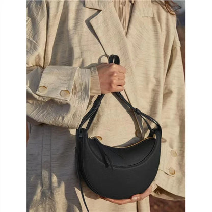 2024 Underarm Bag Women Shoulder Bag Genuine Leather Solid Color Elegant Ladies Handbag Saddle Crescent Chic Bag  Women's  Purse