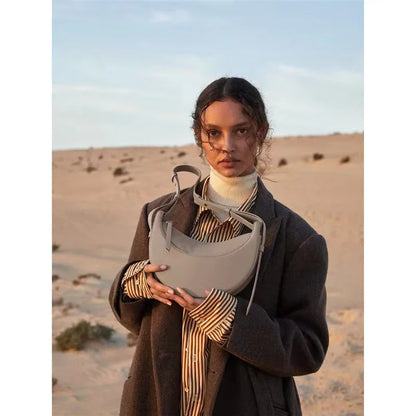 2024 Underarm Bag Women Shoulder Bag Genuine Leather Solid Color Elegant Ladies Handbag Saddle Crescent Chic Bag  Women's  Purse