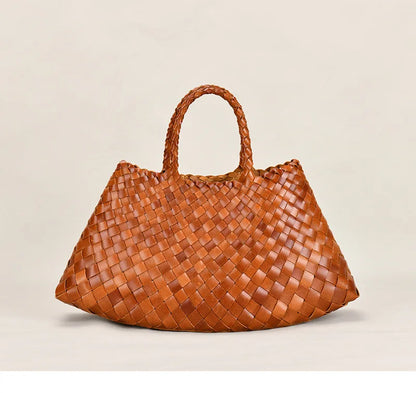 2024 Vintage Genune Leather Weave Hand Bags Shoulder Bags Tote Top Quality Women Basket Shopping Bags Beach Hobos Handbag