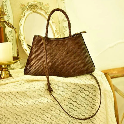 2024 Vintage Genune Leather Weave Hand Bags Shoulder Bags Tote Top Quality Women Basket Shopping Bags Beach Hobos Handbag