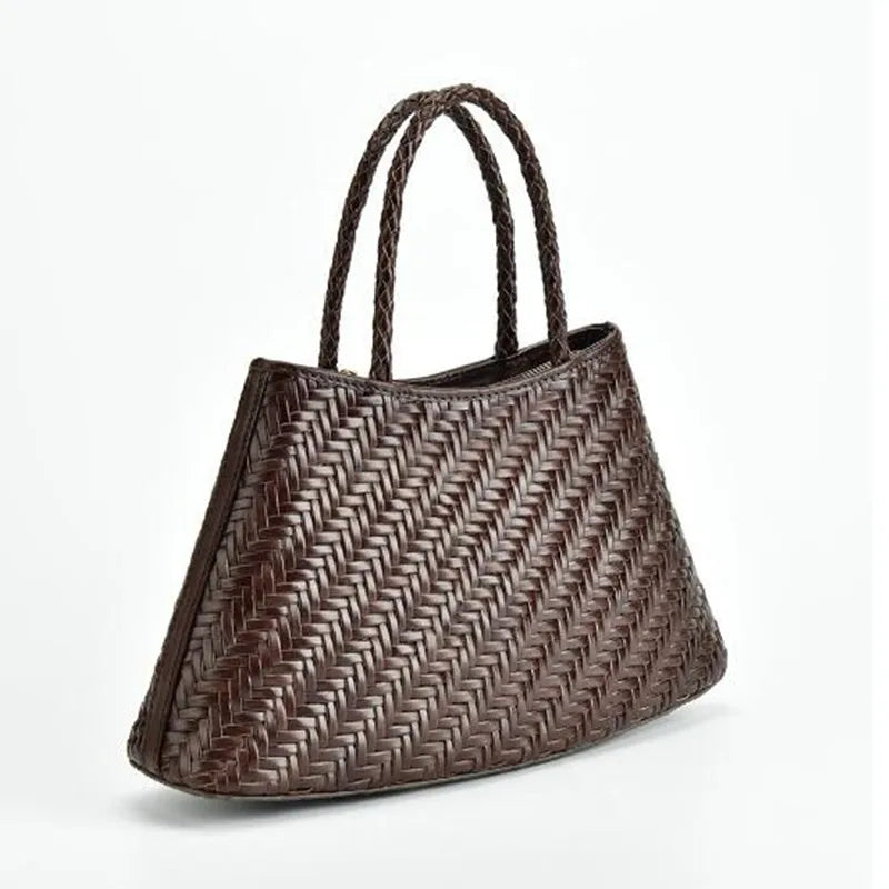 2024 Vintage Genune Leather Weave Hand Bags Shoulder Bags Tote Top Quality Women Basket Shopping Bags Beach Hobos Handbag