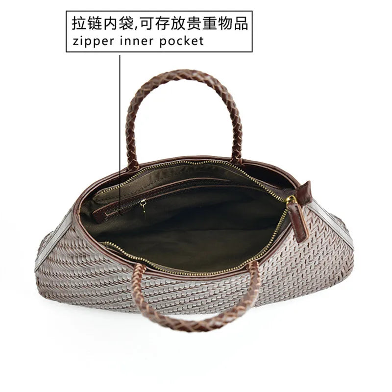 2024 Vintage Genune Leather Weave Hand Bags Shoulder Bags Tote Top Quality Women Basket Shopping Bags Beach Hobos Handbag