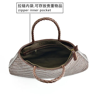 2024 Vintage Genune Leather Weave Hand Bags Shoulder Bags Tote Top Quality Women Basket Shopping Bags Beach Hobos Handbag