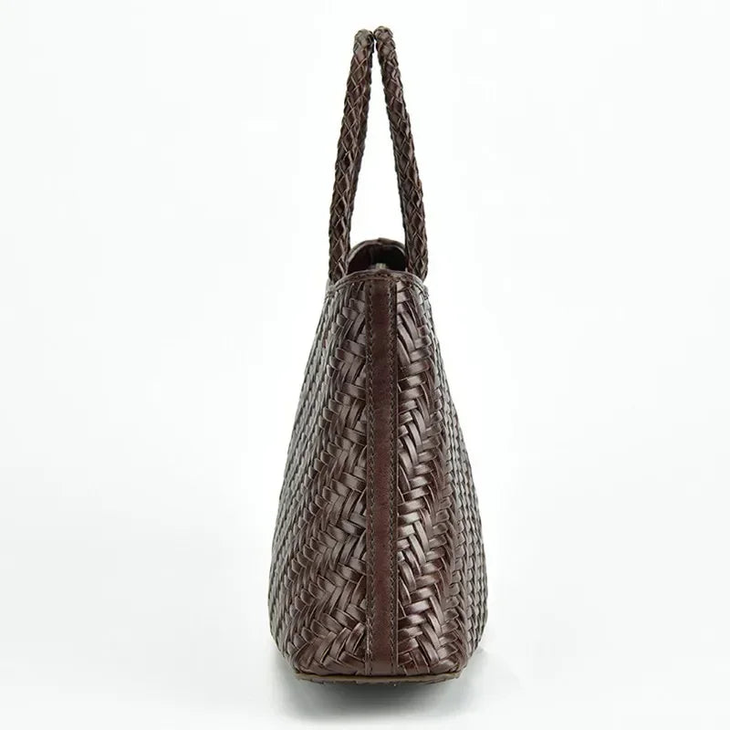 2024 Vintage Leather Weave Hand Bags Shoulder Bags Tote Top Quality Women Basket Shopping Bags Beach Hobos Handbag