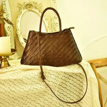 2024 Vintage Leather Weave Hand Bags Shoulder Bags Tote Top Quality Women Basket Shopping Bags Beach Hobos Handbag