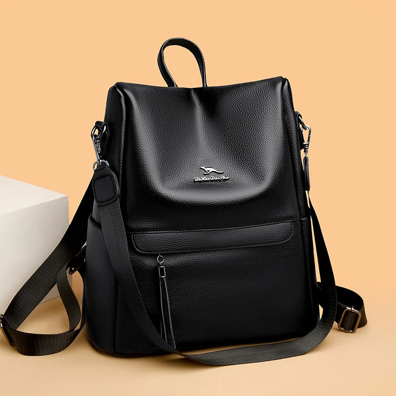 2024 Waterproof Leather Women Backpack Anti-theft Backpacks Shoulder Bags for Teenager Girls Large Capacity Travel School Bag