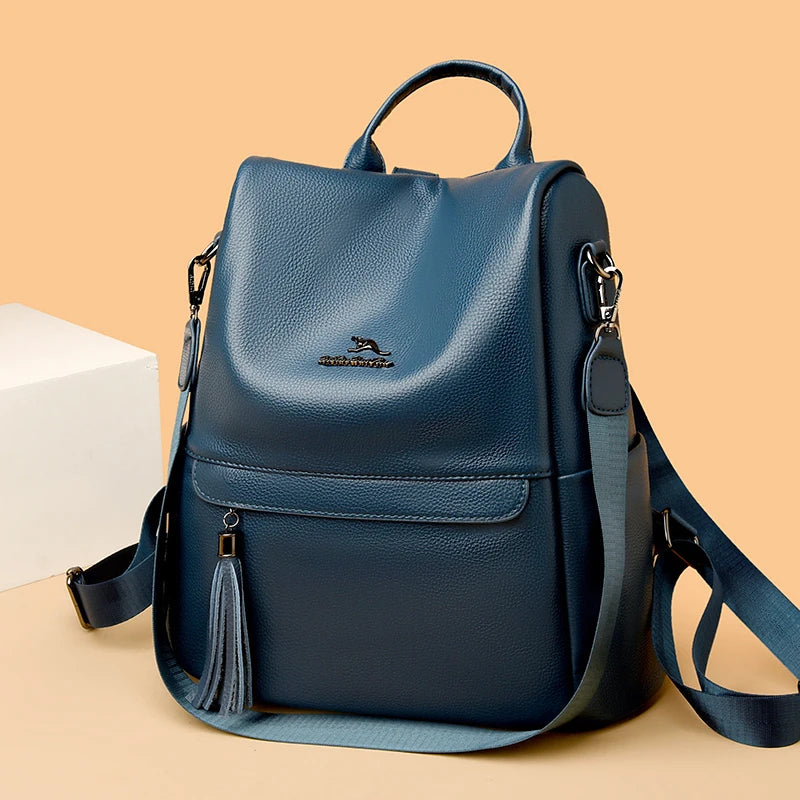 2024 Waterproof Leather Women Backpack Anti-theft Backpacks Shoulder Bags for Teenager Girls Large Capacity Travel School Bag
