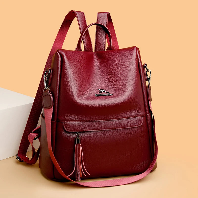 2024 Waterproof Leather Women Backpack Anti-theft Backpacks Shoulder Bags for Teenager Girls Large Capacity Travel School Bag